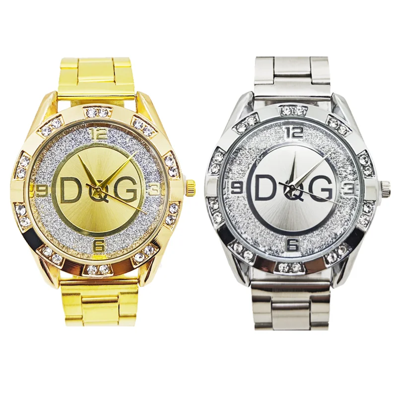 Modni luksuzni brendirani sat DKG Crystal Quartz Ženski sat. Zlatni Srebrni Ženski ručni sat od nerđajućeg čelika. Zegarek Ženski sat.